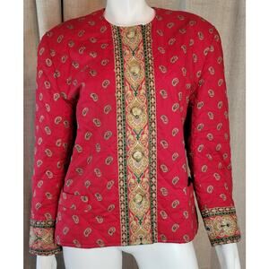 VTG Vera Bradley Cropped Quilted Button Jacket Blazer Large Red Paisley Fall 91